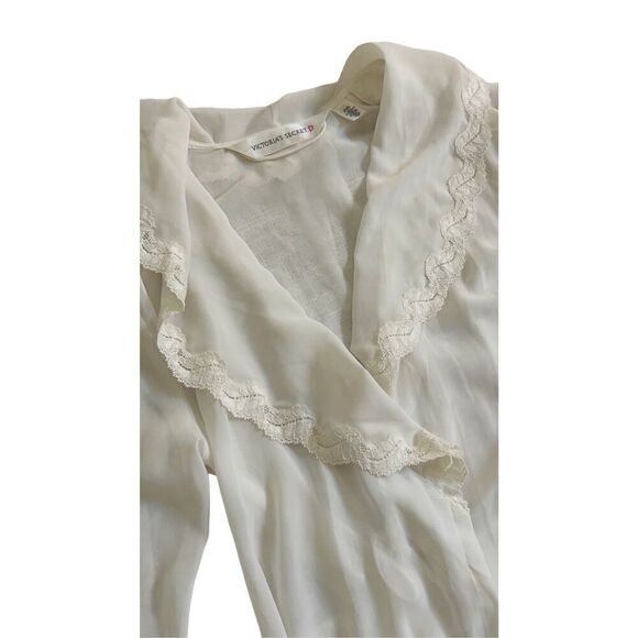 90’ Vintage Victoria's Secret Night Robe Sheer Chiffon  Lace V-neck & Cuff  Size - Picture 6 of 9
